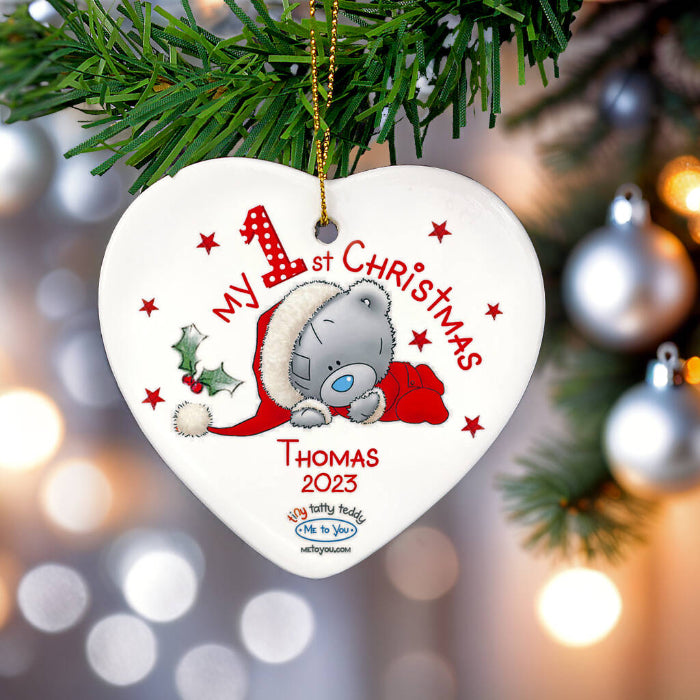 Personalised Me to You My 1st Christmas Ceramic Heart Decoration