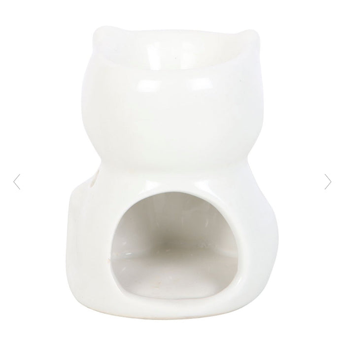White Happy Cat Shaped Oil Burner - Cat Lover Gift