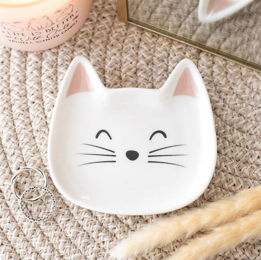 White Cat Face Shaped Trinket Dish - Cat Lover Gift