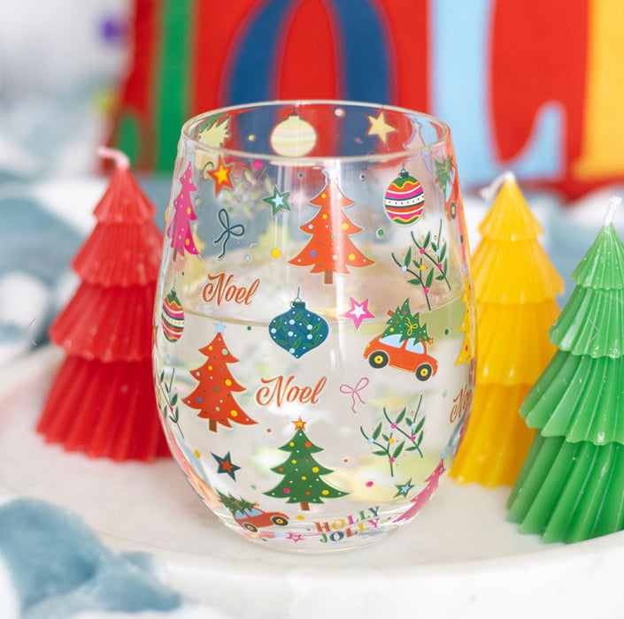 Nostalgic Christmas Print Stemless Wine Glass
