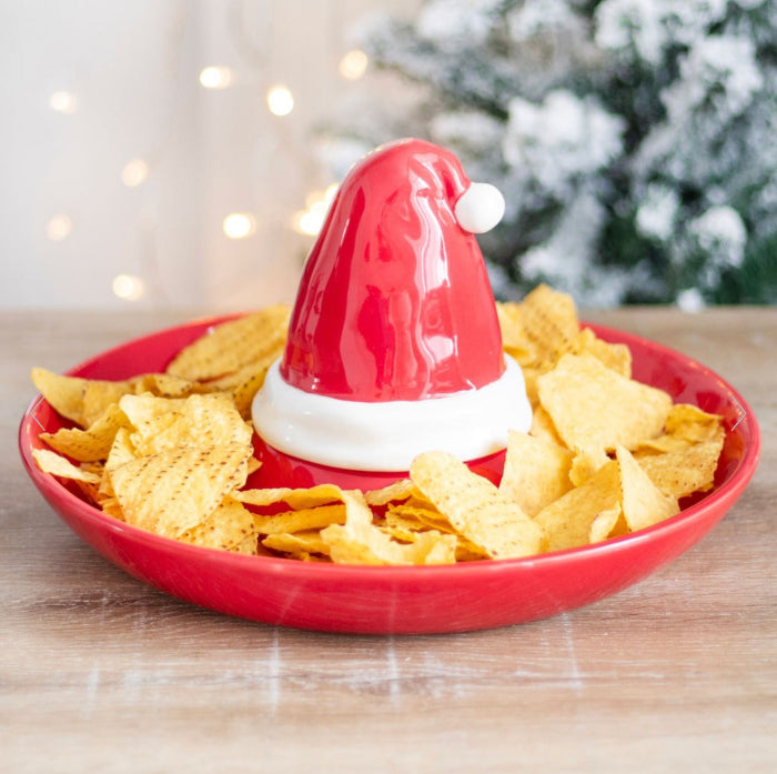 Red Santa Hat Shaped Chip and Dip Serving Dish