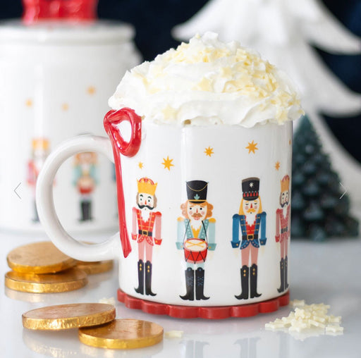 Nutcracker Print Christmas Mug with Bow