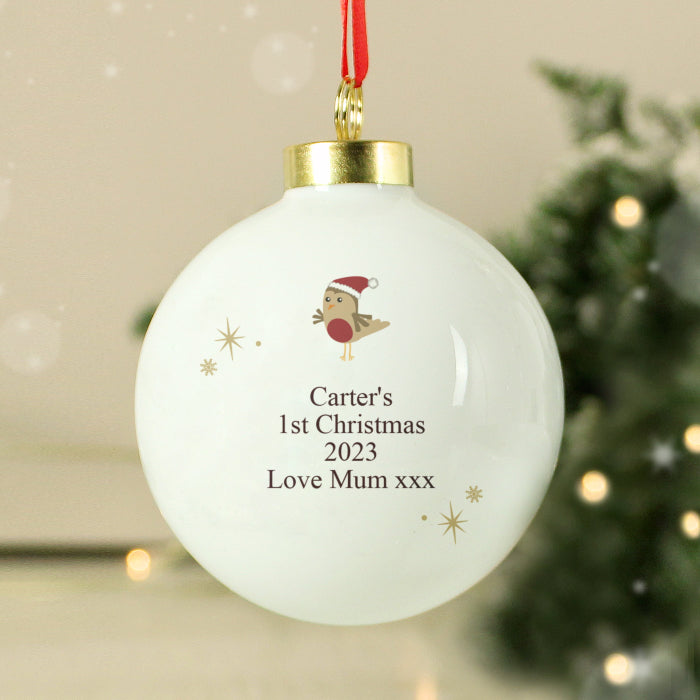 Personalised Children’s Initial Robin Christmas Bauble