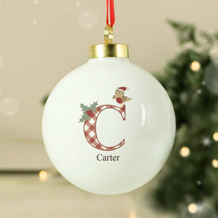 Personalised Children’s Initial Robin Christmas Bauble