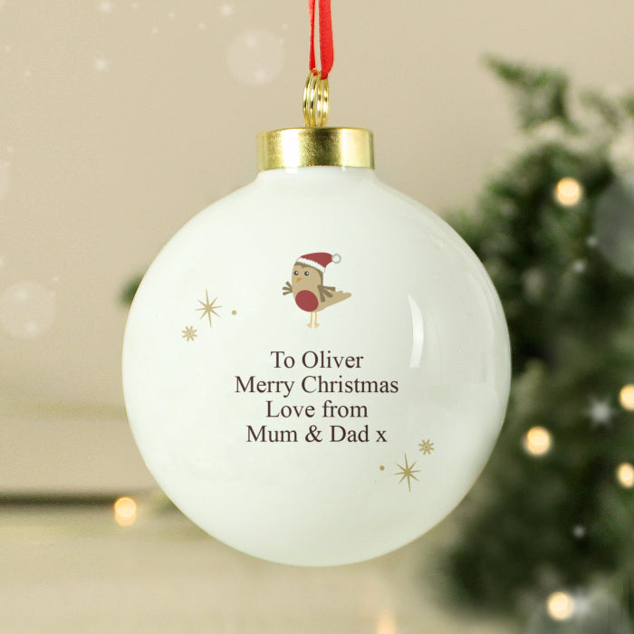 Personalised Children’s Initial Robin Christmas Bauble