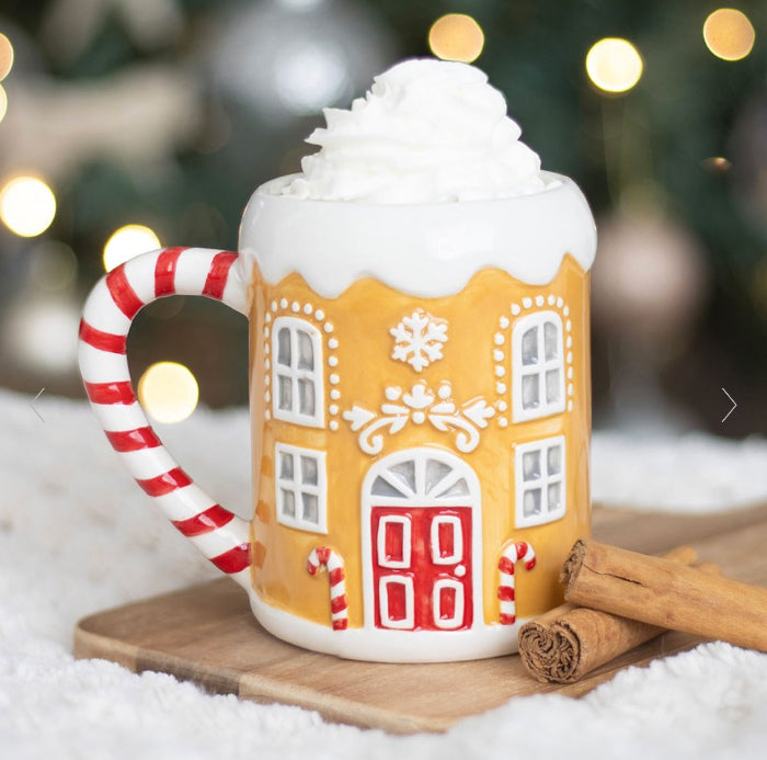 Candy Cane Gingerbread House Novelty Christmas Mug