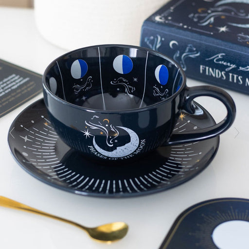 Blue Moon Phase Teacup and Saucer - Celestial Decor