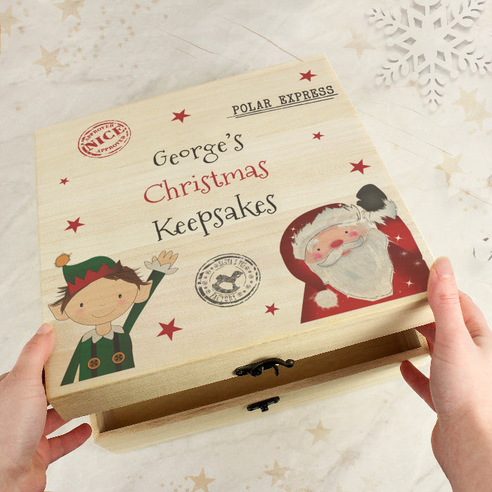 Personalised Santa & Elf Wooden Christmas Eve Box
