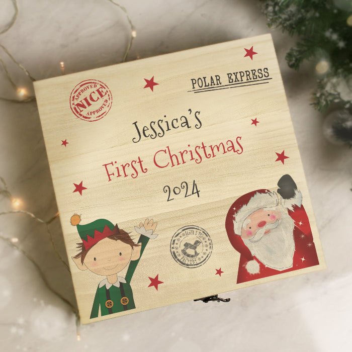 Personalised Santa & Elf Wooden Christmas Eve Box