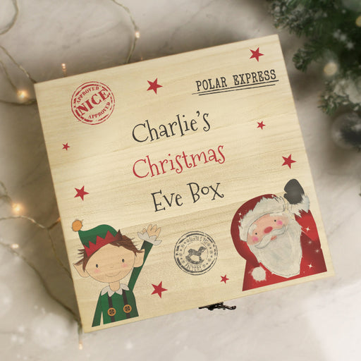 Personalised Santa & Elf Wooden Christmas Eve Box