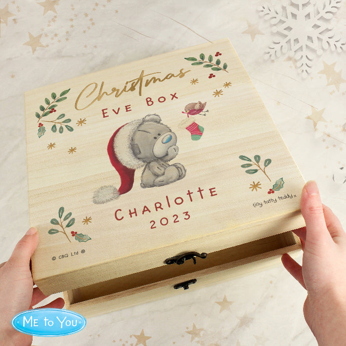 Personalised Tiny Tatty Teddy Wooden Christmas Eve Box