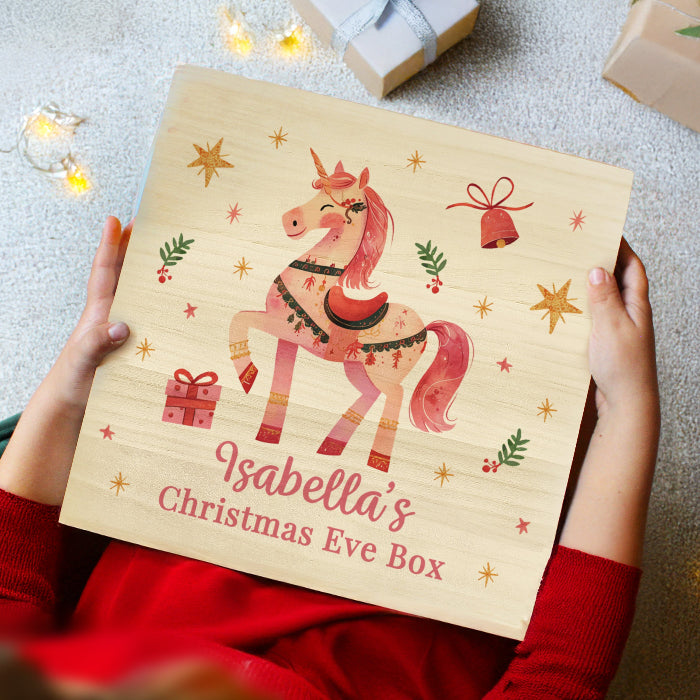 Personalised Unicorn Wooden Christmas Eve Box
