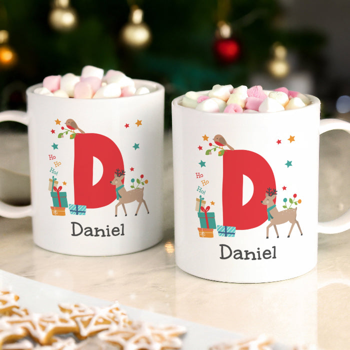Personalised Kid’s Initial Reindeer Christmas Plastic Mug