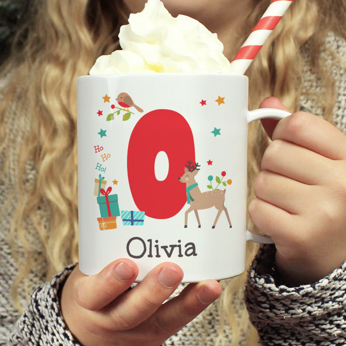 Personalised Kid’s Initial Reindeer Christmas Plastic Mug