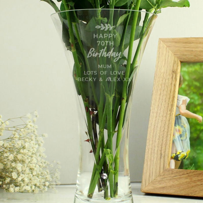Personalised 70th Birthday Botanical Hand Cut Diamante Heart Vase