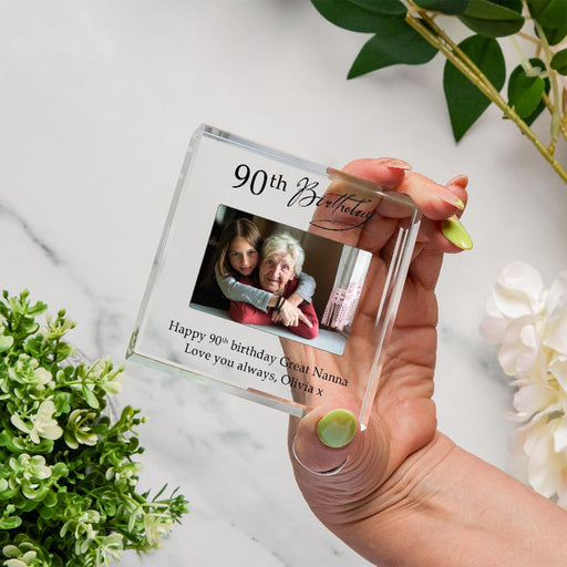 90th Birthday Photo Glass Freestanding Keepsake