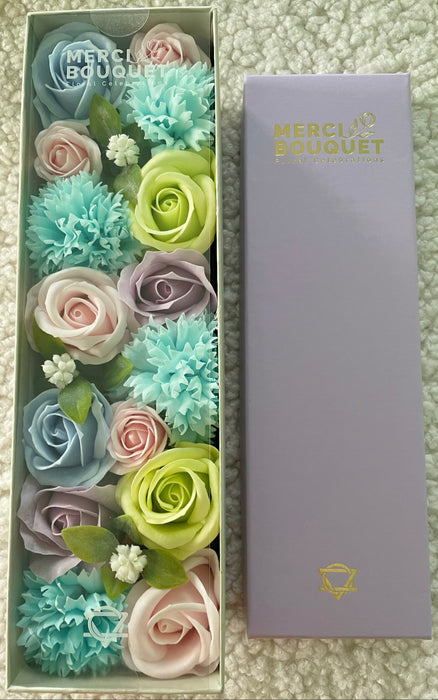 Exquisite Soap Flower Bouquet Long Gift Box - Baby Blessings - Blues