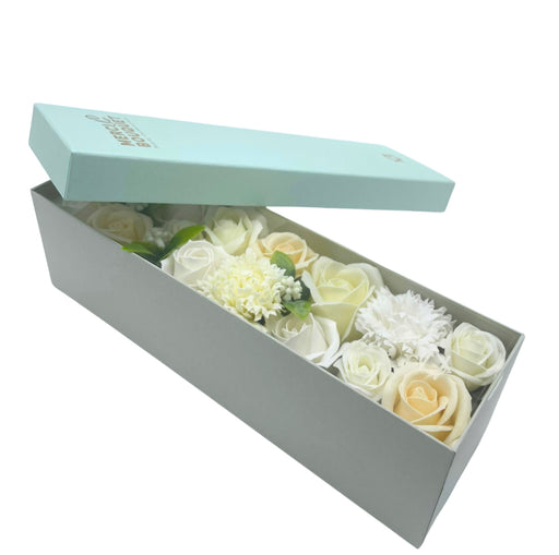 Exquisite Soap Flower Bouquet Long Gift Box - Wedding Blessings - White & Ivory