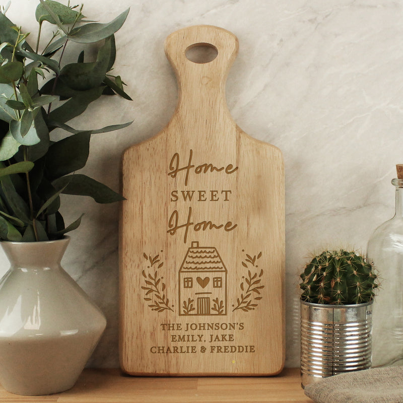 Personalised Home Sweet Home Wooden Paddle Chopping Board