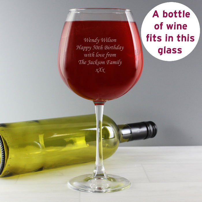 Engraved Full Bottle of Wine Glass