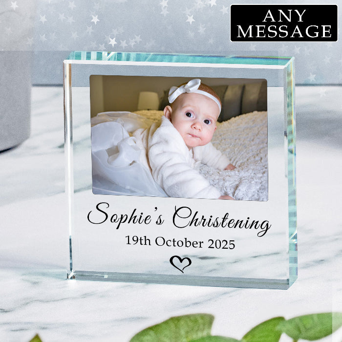 Bespoke Christening Photo Glass Freestanding Keepsake