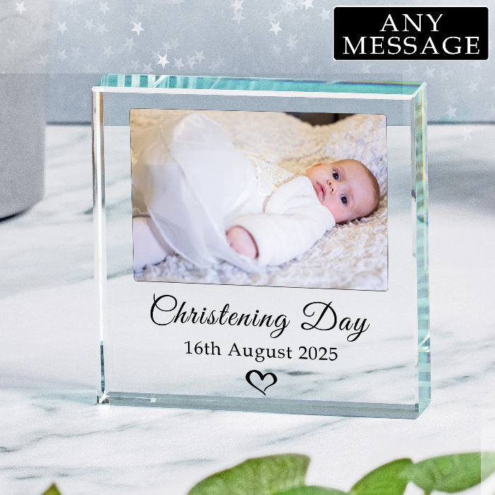 Bespoke Christening Photo Glass Freestanding Keepsake