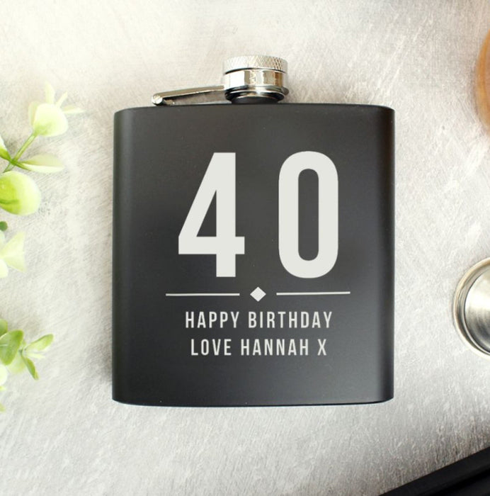 40th Birthday Black Hip Flask - Personalised