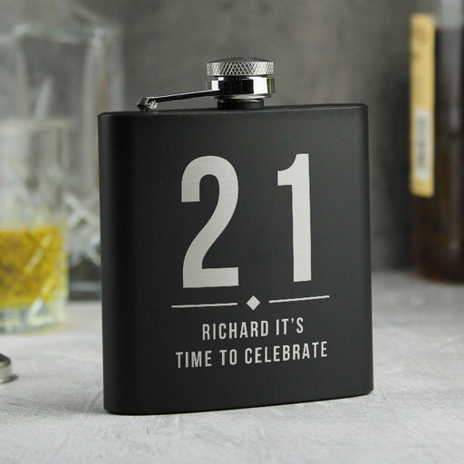 21st Birthday Black Hip Flask - Personalised