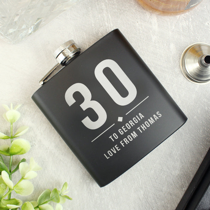 30th Birthday Black Hip Flask - Personalised