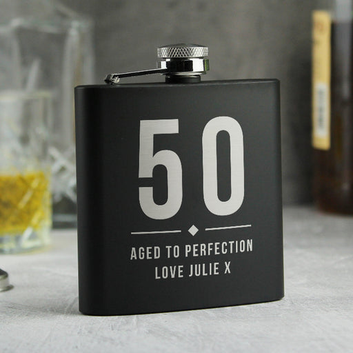 50th Birthday Black Hip Flask - Personalised