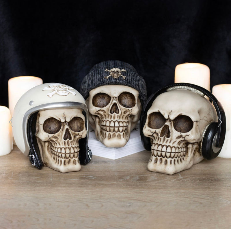 Skull Ornament With Motorbike Helmet
