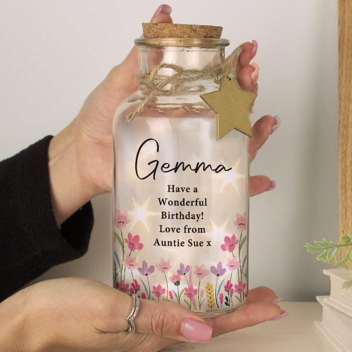 Personalised Floral LED Light Up Jar - Gift For Her - Birthday 