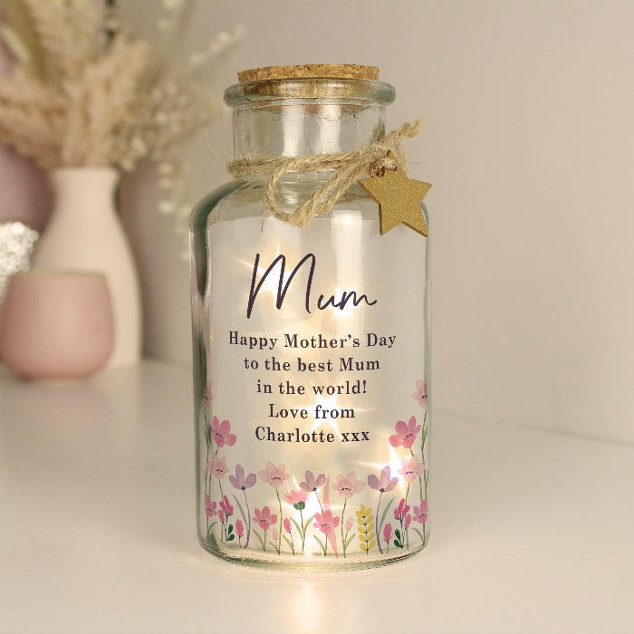 Personalised Floral LED Light Up Jar - Gift For Her - Birthday 