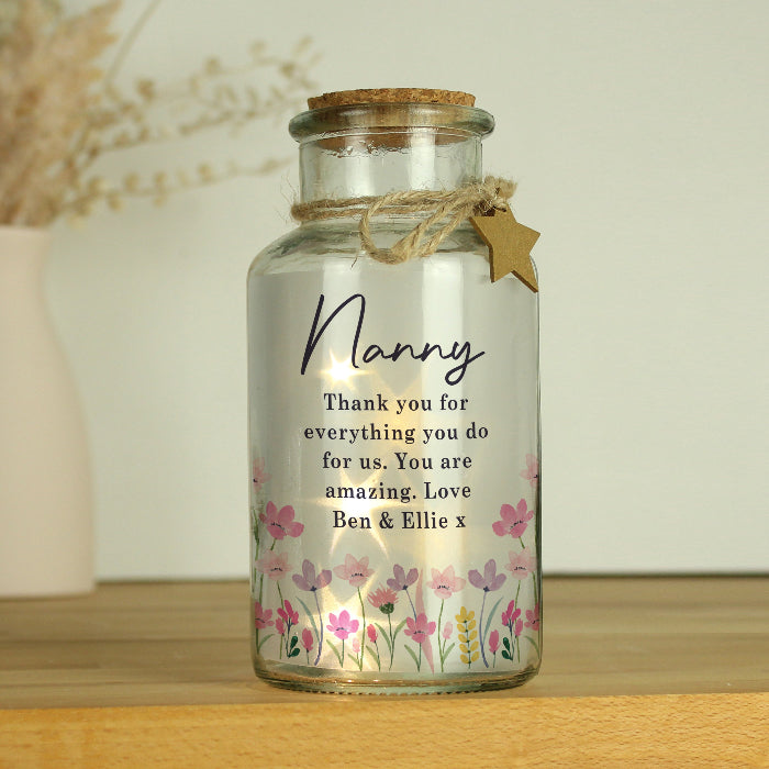 Personalised Floral LED Light Up Jar - Gift For Her - Birthday 
