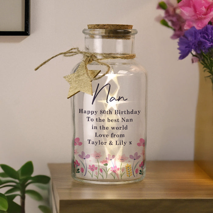 Personalised Floral LED Light Up Jar - Gift For Her - Birthday 