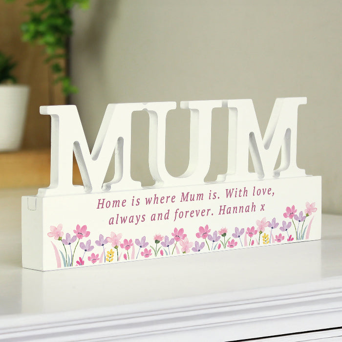Personalised Floral Wooden Mum Ornament - Gift For Mum