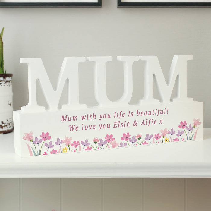 Personalised Floral Wooden Mum Ornament - Gift For Mum