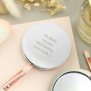 Engraved Silver Round Compact Mirror