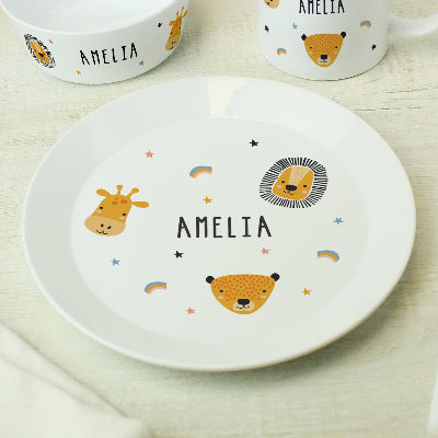 Personalised Safari Animals Plastic Children’s Breakfast Set