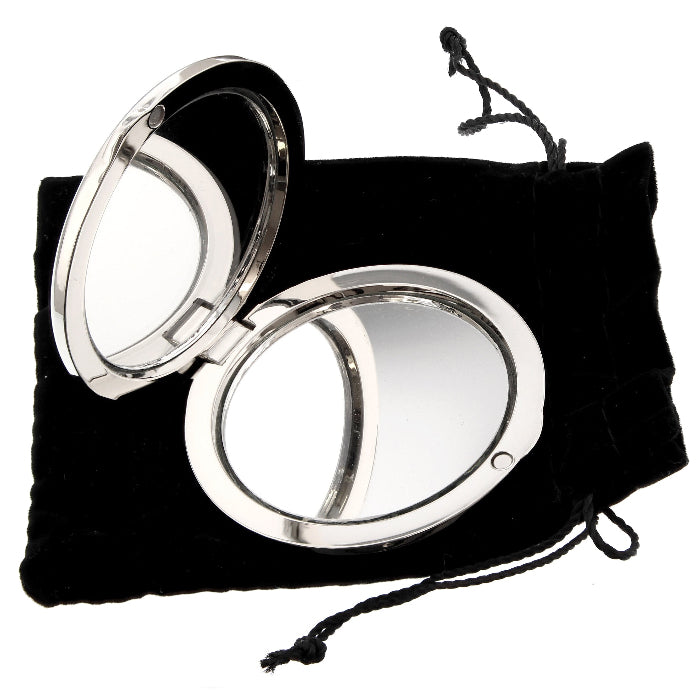 Engraved Silver Round Compact Mirror