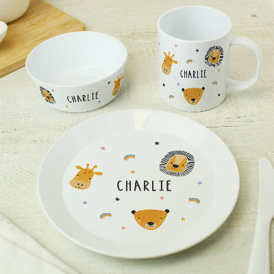 Personalised Safari Animals Plastic Children’s Breakfast Set