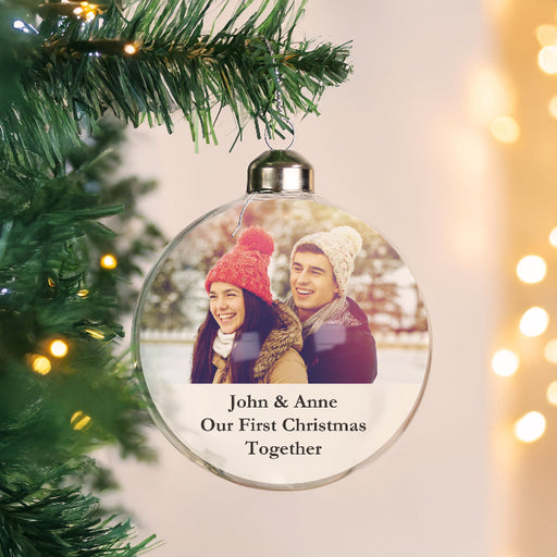 Personalised Our First Christmas Together Photo Glass Bauble