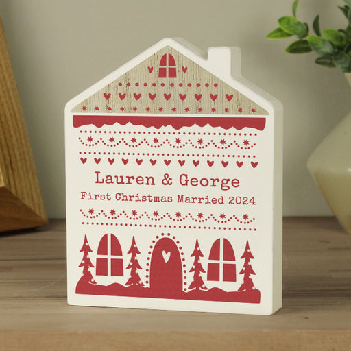 Personalised First Christmas Married Wooden House Ornament
