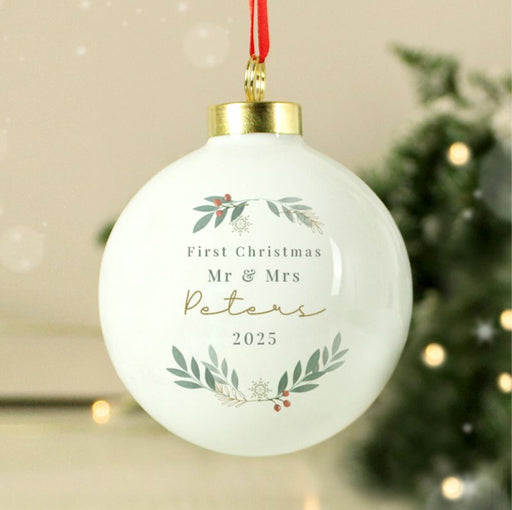 Personalised First Christmas Married Foliage Bauble