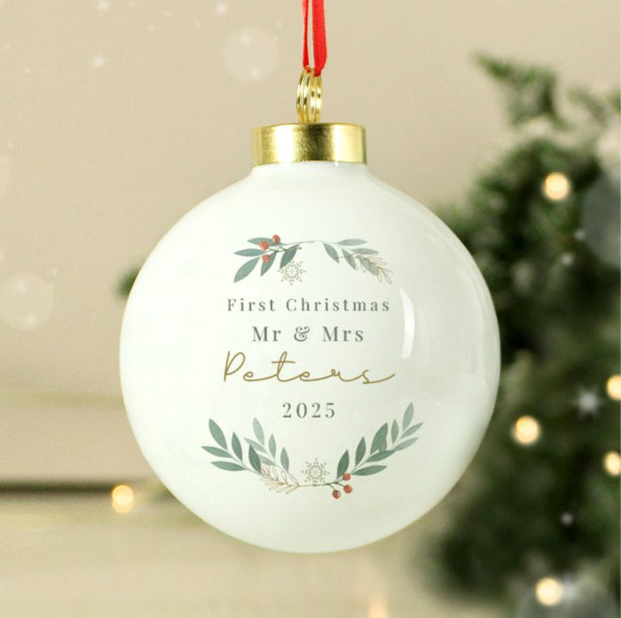 Personalised First Christmas Married Foliage Bauble