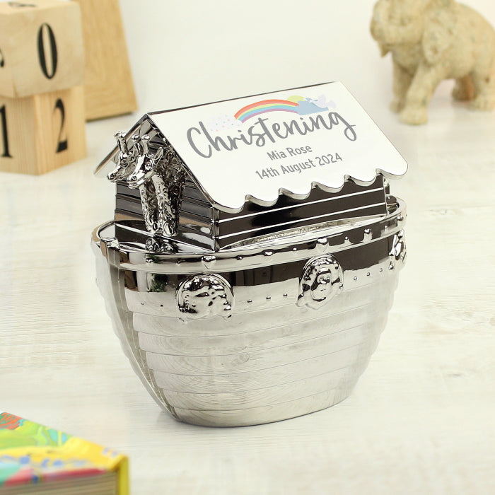 Personalised Christening Noah’s Ark Silver Plated Money Box