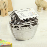 Personalised Hessian Friends Noahs Ark Silver Plated Money Box