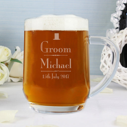 Personalised Wedding Groom Tankard Glass