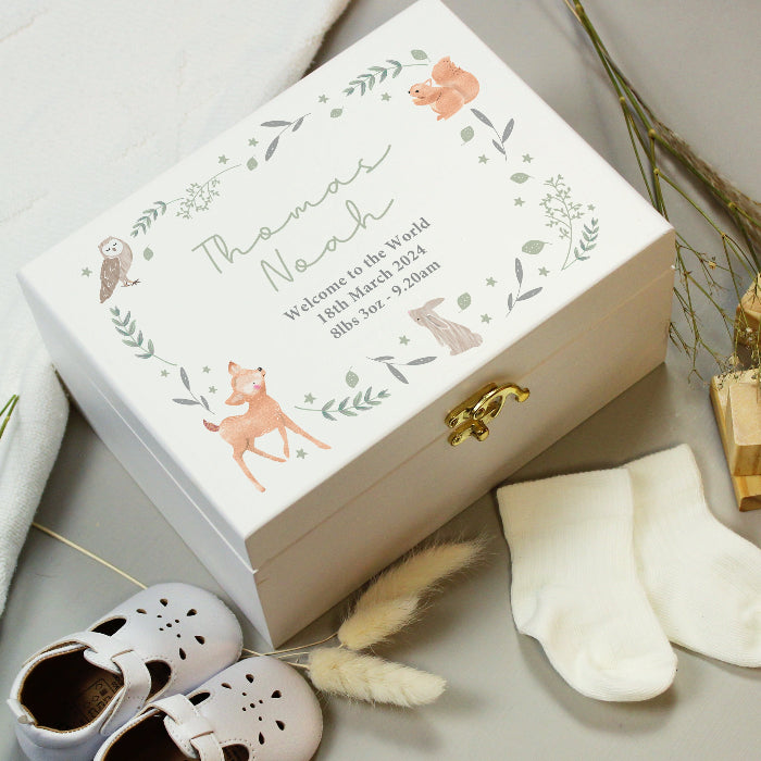 Personalised Woodland Animal New Baby Memory Keepsake Box