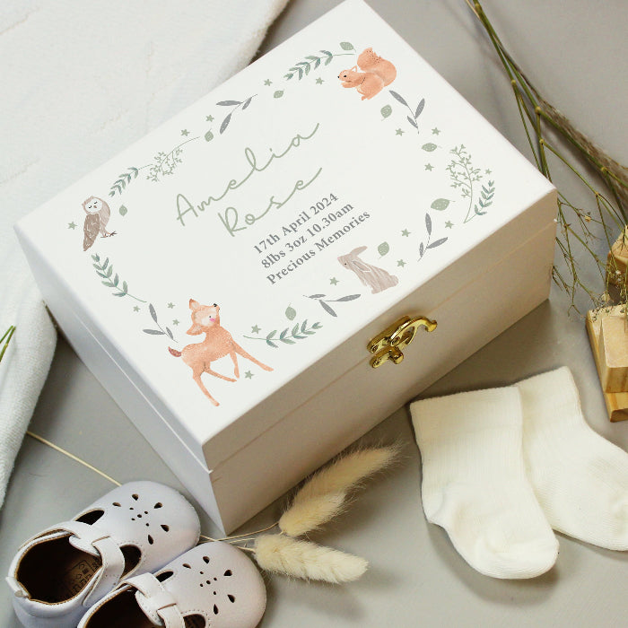 Personalised Woodland Animal New Baby Memory Keepsake Box